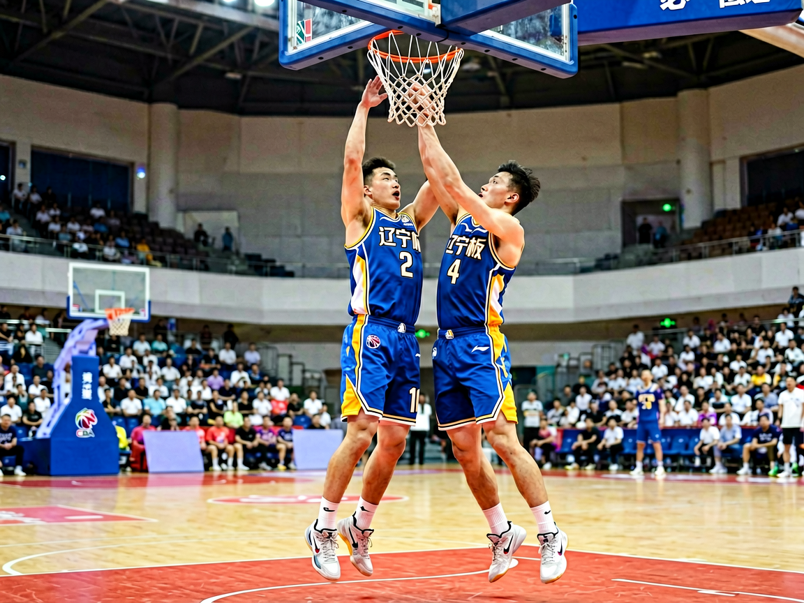 篮球场馆内球员在激烈比赛中拼抢篮板